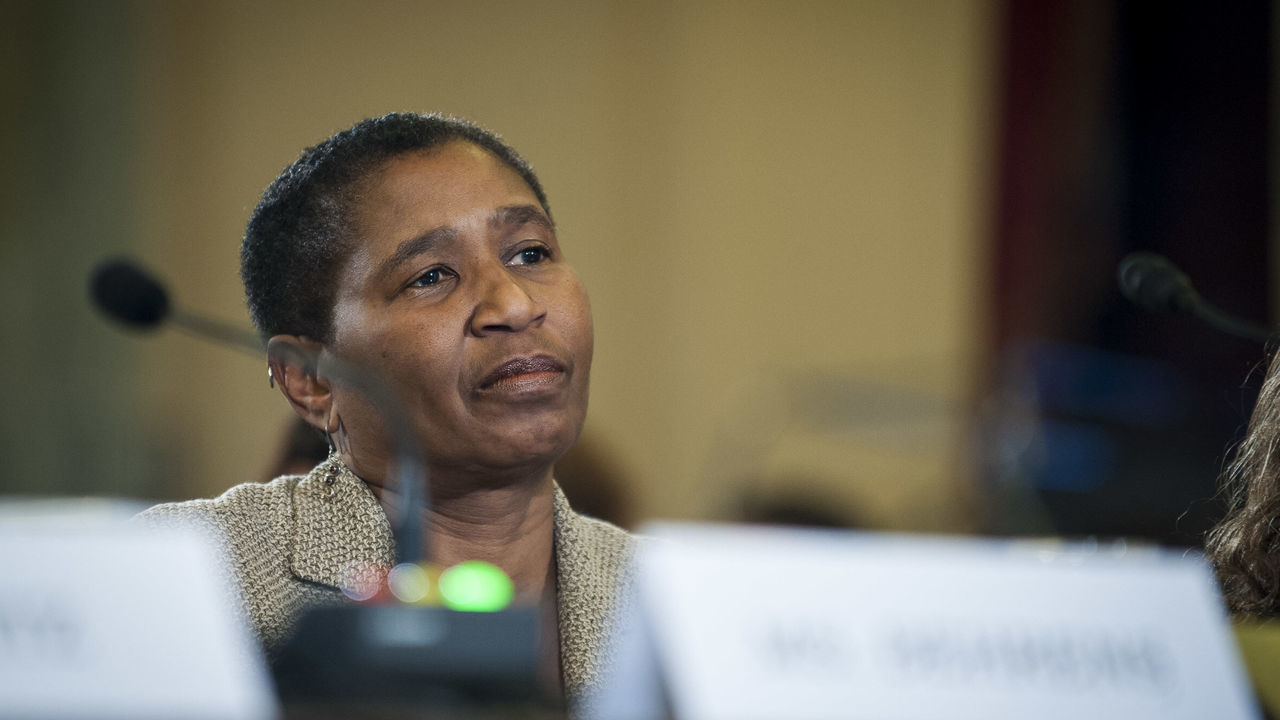 WASHINGTON, DC - DECEMBER 2: Michele Roberts, executive director of the National Basketball Players Association testifies before the Senate Commerce, Science and Transportation Committee on Capitol Hill on December 2, 2014 in Washington, DC. The committee was holding a hearing on addressing domestic violence in professional sports.