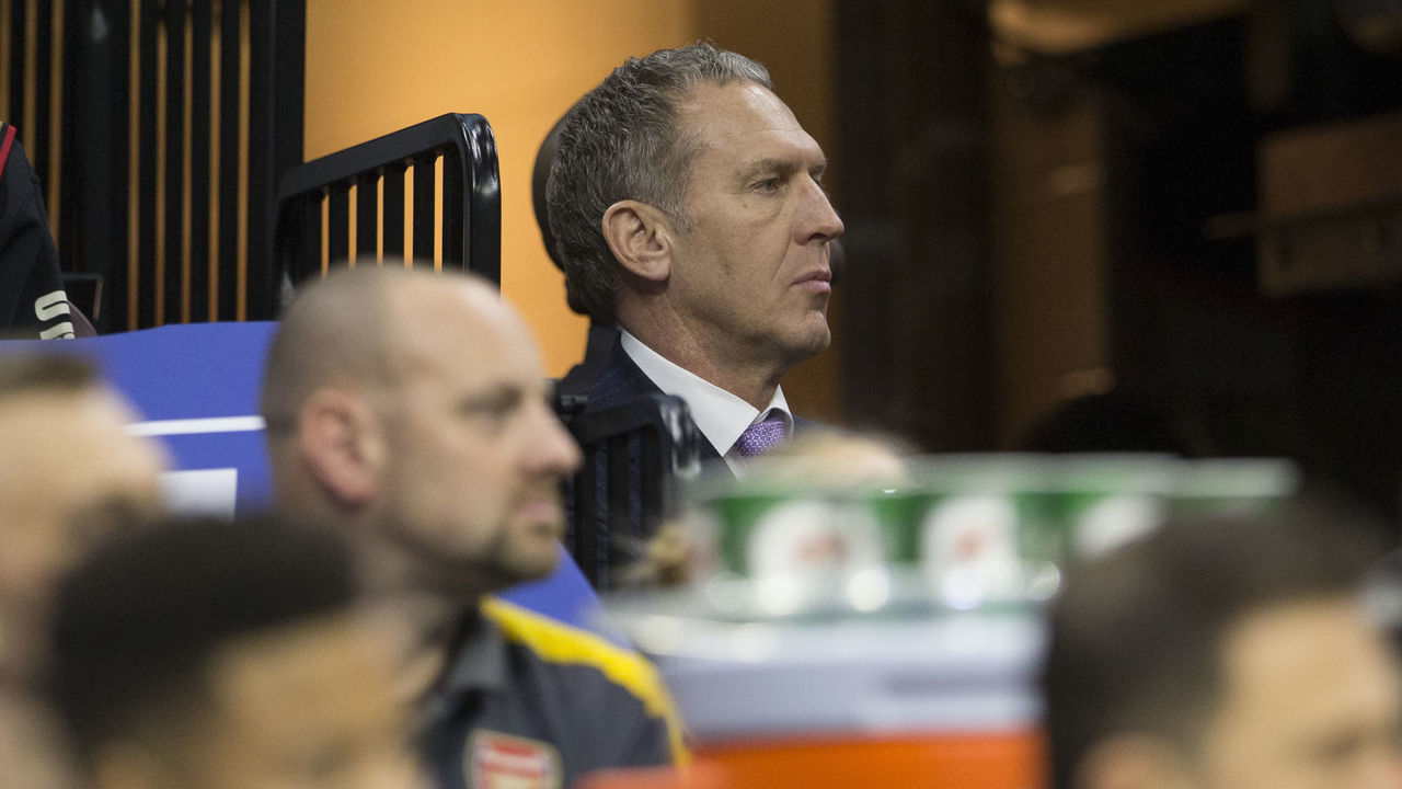 PHILADELPHIA, PA - JANUARY 24: General Manager Bryan Colangelo of the Philadelphia 76ers watches the game in the first quarter against the Chicago Bulls at the Wells Fargo Center on January 24, 2018 in Philadelphia, Pennsylvania. The 76ers defeated the Bulls 115-101.