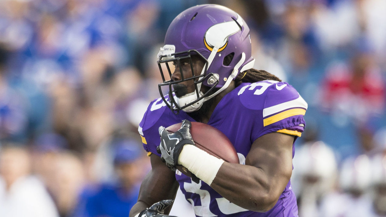 ORCHARD PARK, NY - AUGUST 10: Dalvin Cook #33 of the Minnesota Vikings carries the ball during the first quarter of a preseason game against the Buffalo Bills on August 10, 2017 at New Era Field in Orchard Park, New York.