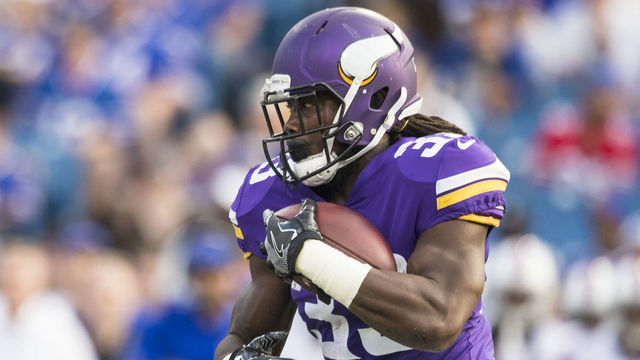 ORCHARD PARK, NY - AUGUST 10: Dalvin Cook #33 of the Minnesota Vikings carries the ball during the first quarter of a preseason game against the Buffalo Bills on August 10, 2017 at New Era Field in Orchard Park, New York.