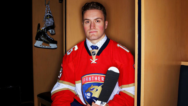 BUFFALO, NY - JUNE 25: Adam Mascherin poses for a portrait after being selected 38th overall by the Florida Panthers during the 2016 NHL Draft on June 25, 2016 in Buffalo, New York.