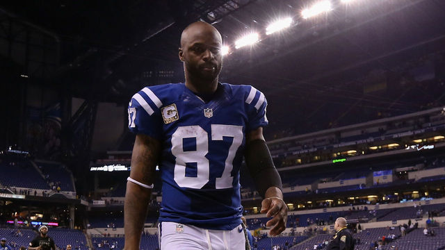 INDIANAPOLIS, IN - NOVEMBER 16: Reggie Wayne #87 of the Indianapolis Colts walks off the field after their 42-20 loss to the New England Patriots at Lucas Oil Stadium on November 16, 2014 in Indianapolis, Indiana.