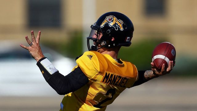 HAMILTON, ON - MAY 28: Johnny Manziel #2 of the Hamilton Tiger-Cats takes part in a preseason practice session at Ron Joyce Stadium on May 28, 2018 in Hamilton, Canada.