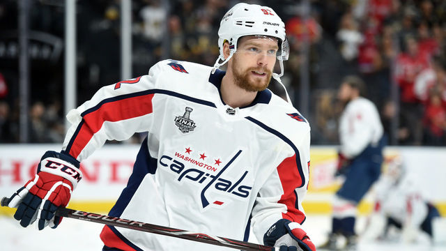 LAS VEGAS, NV - MAY 28: Washington Capitals Center Evgeny Kuznetsov (92) warms up prior to game 1 of the Stanley Cup Final between the Washington Capitals and the Las Vegas Golden Knights on May 28, 2018 at T-Mobile Arena in Las Vegas, NV.