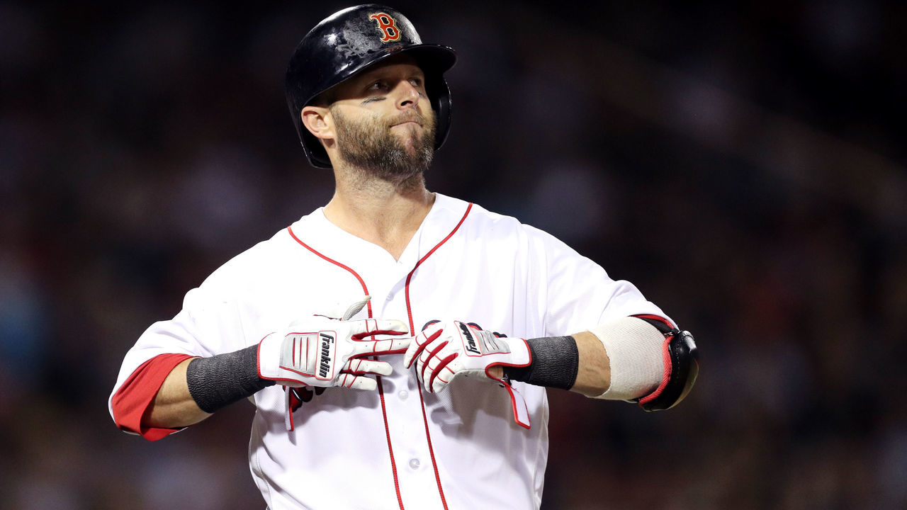 BOSTON, MA - MAY 29: Dustin Pedroia #15 of the Boston Red Sox looks on during the seventh inning against the Toronto Blue Jays at Fenway Park on May 29, 2018 in Boston, Massachusetts.