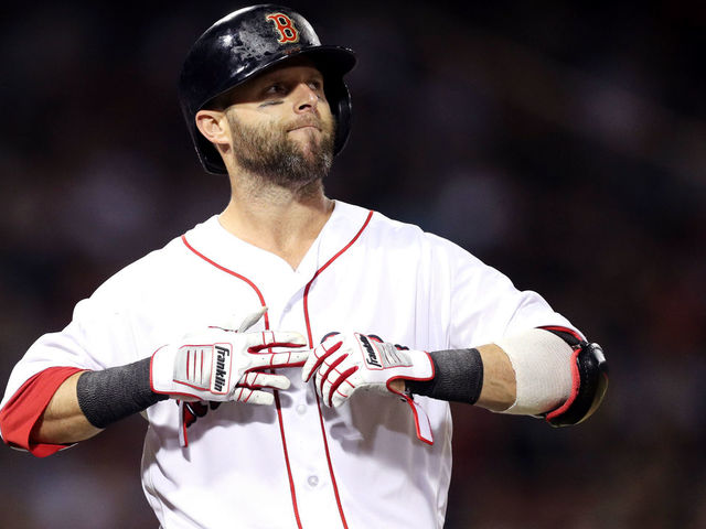 BOSTON, MA - MAY 29: Dustin Pedroia #15 of the Boston Red Sox looks on during the seventh inning against the Toronto Blue Jays at Fenway Park on May 29, 2018 in Boston, Massachusetts.