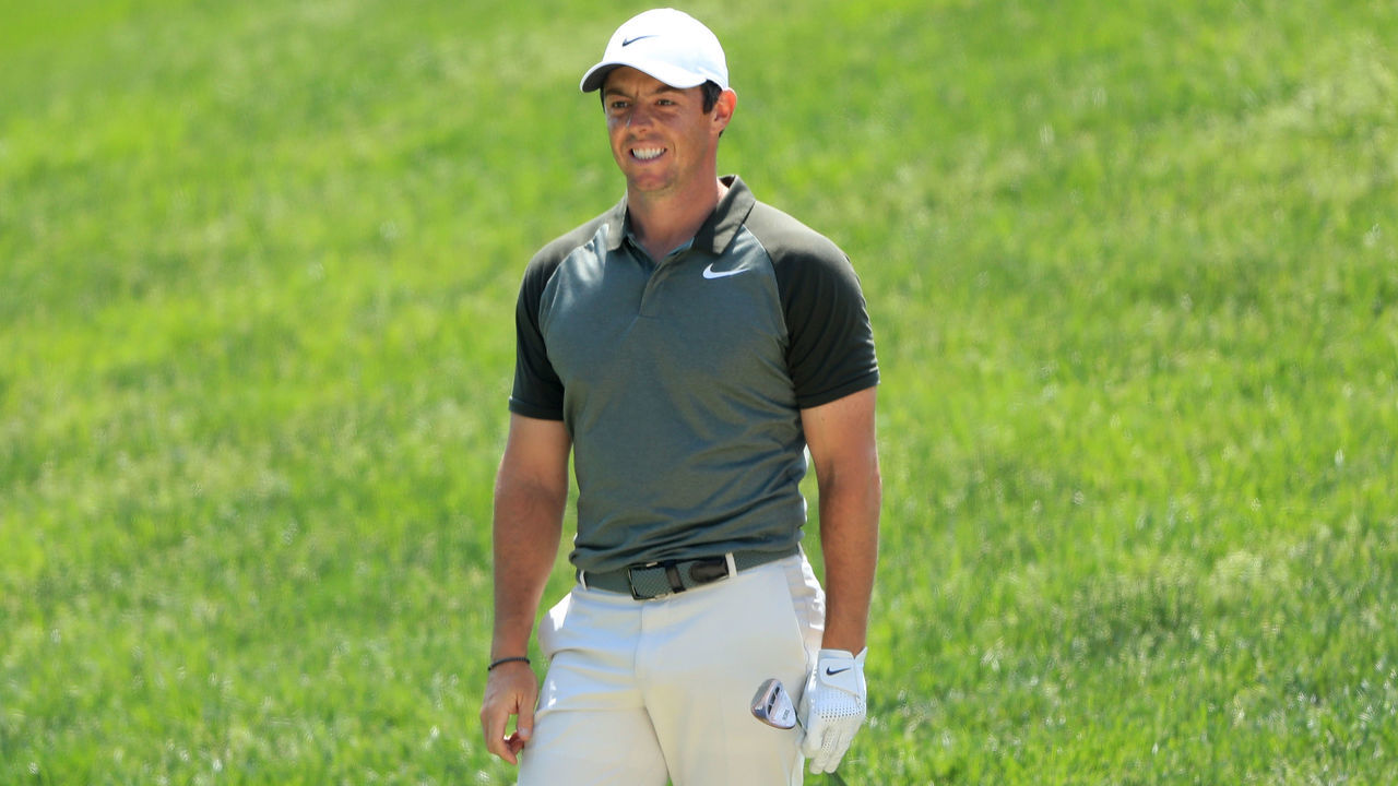 DUBLIN, OH - JUNE 02: Rory McIlroy of Northern Ireland reacts to a shot on the 15th hole during the third round of The Memorial Tournament Presented by Nationwide at Muirfield Village Golf Club on June 2, 2018 in Dublin, Ohio.