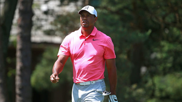 DUBLIN, OH - JUNE 02: Tiger Woods walks off the tee on the second hole during the third round of The Memorial Tournament Presented by Nationwide at Muirfield Village Golf Club on June 2, 2018 in Dublin, Ohio.