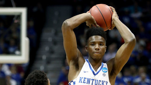 ATLANTA, GA - MARCH 22: Hamidou Diallo #3 of the Kentucky Wildcats is defended by Kamau Stokes #3 of the Kansas State Wildcats in the second half during the 2018 NCAA Men's Basketball Tournament South Regional at Philips Arena on March 22, 2018 in Atlanta, Georgia.