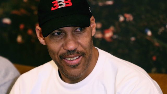 Los Angeles entrepreneur LaVar Ball addresses a press conference in Prienai, Lithuania, where his sons LaMelo Ball, LiAngelo Ball will play for the Vytautas club on January 5, 2018. Basketball-crazed Lithuania welcomed LiAngelo and LaMelo Ball, the two youngest sons of flamboyant Los Angeles entrepreneur LaVar Ball who recently made headlines due to a feud with US President Donald Trump. / AFP PHOTO / Petras Malukas