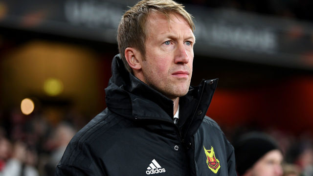 LONDON, ENGLAND - FEBRUARY 22: Graham Potter, head coach of Ostersunds FK looks on during UEFA Europa League Round of 32 match between Arsenal and Ostersunds FK at the Emirates Stadium on February 22, 2018 in London, United Kingdom.