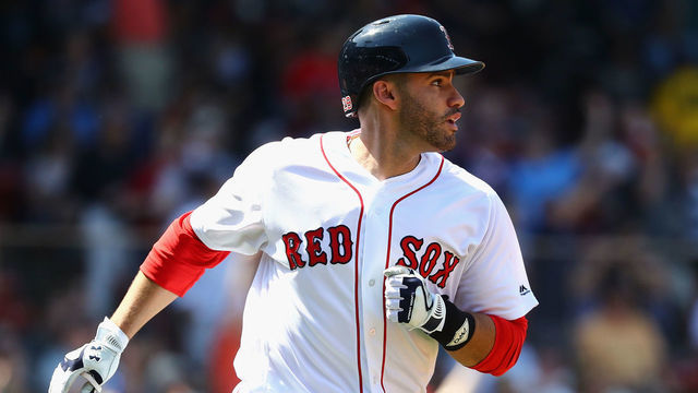 BOSTON, MA - MAY 02: J.D. Martinez #28 of the Boston Red Sox runs the bases after hitting a two-run home run during the fourth inning against the Kansas City Royals at Fenway Park on May 2, 2018 in Boston, Massachusetts.