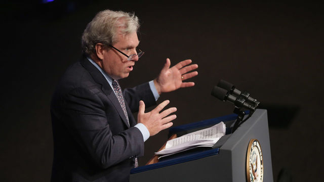 WASHINGTON, DC - OCTOBER 10: Former Clinton White House Press Secretary Joe Lockhart delivers remarks during the memorial ceremony for former White House Press Secretary James Brady at the Newseum October 10, 2014 in Washington, DC. After Brady was seriously wounded and permanently disabled as a result of the attempted assassination of President Ronald Ronald Reagan in 1981, he became an ardent supporter of gun control. After Brady's death last month at the age of 73, the Virginia medical examinerÕs office ruled his death a homicide and a result of the gunshot wound he received 33 years ago.