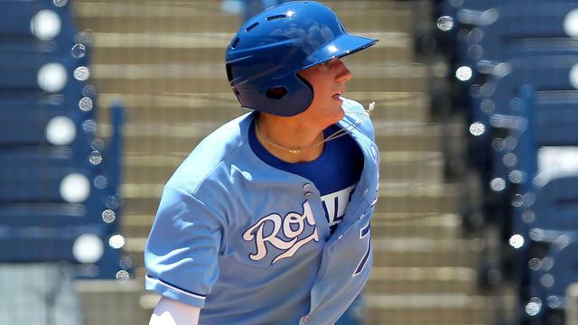 TAMPA, FL - AUGUST 01: Nick Schnell (7) of Roncalli HS (IN) at bat during the East Coast Pro Showcase on August 01, 2017, at Steinbrenner Field in Tampa, FL.
