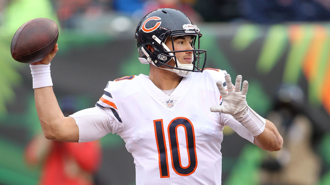 CINCINNATI, OH - DECEMBER 10: Mitchell Trubisky #10 of the Chicago Bears throws a pass against the Cincinnati Bengals during the first half at Paul Brown Stadium on December 10, 2017 in Cincinnati, Ohio.