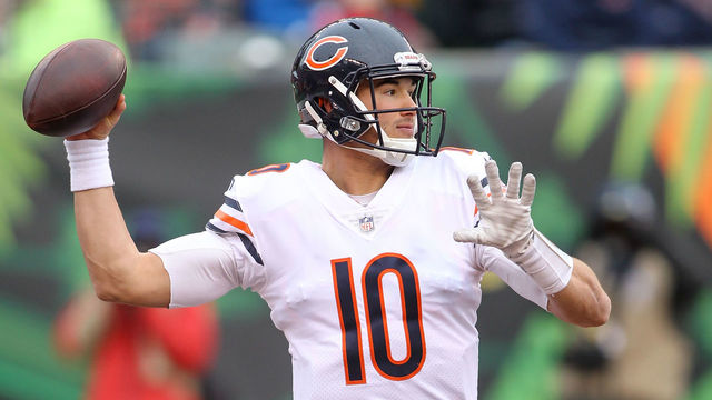 CINCINNATI, OH - DECEMBER 10: Mitchell Trubisky #10 of the Chicago Bears throws a pass against the Cincinnati Bengals during the first half at Paul Brown Stadium on December 10, 2017 in Cincinnati, Ohio.