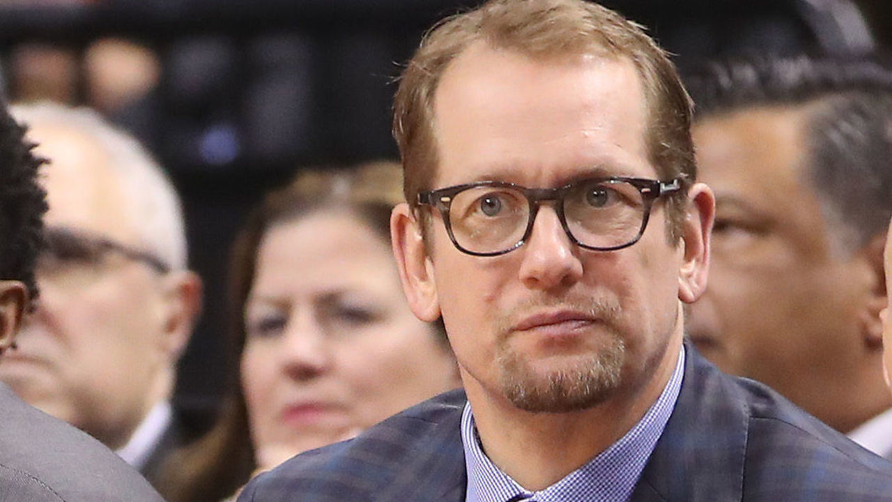 TORONTO, ON - FEBRUARY 26: Assistant coaches Jama Mahlalela of the Toronto Raptors and Nick Nurse and Rex Kalamian look on from the bench as Serge Ibaka #9 (L) and Norman Powell #24 (2nd from L) watch the action against the Detroit Pistons at Air Canada Centre on February 26, 2018 in Toronto, Canada.