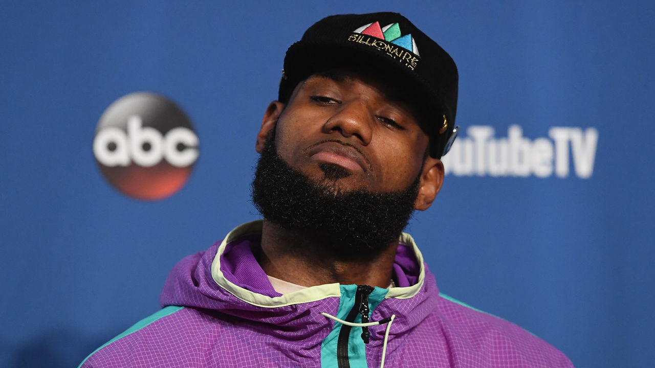 CLEVELAND, OH - JUNE 06: LeBron James #23 of the Cleveland Cavaliers speaks to the media after being defeated by the Golden State Warriors during Game Three of the 2018 NBA Finals at Quicken Loans Arena on June 6, 2018 in Cleveland, Ohio. The Warriors defeated the Cavaliers 110-102.