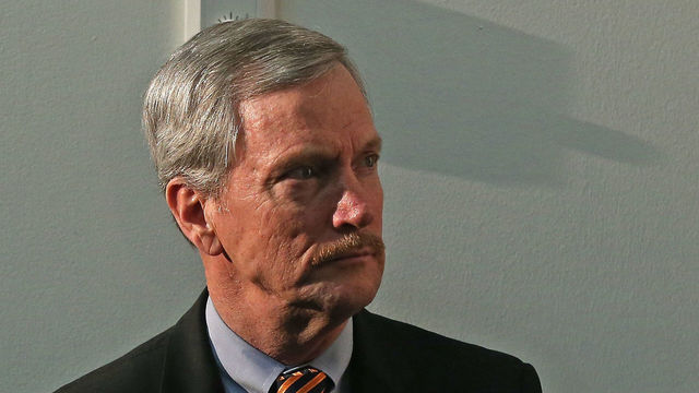 LAKE FOREST, IL - JANUARY 17: Chairman George McCaskey of the Chicago Bears (L) sits with new head coach Marc Trestman during an introductory press conference at Halas Hall on January 17, 2013 in Lake Forest, Illinois.