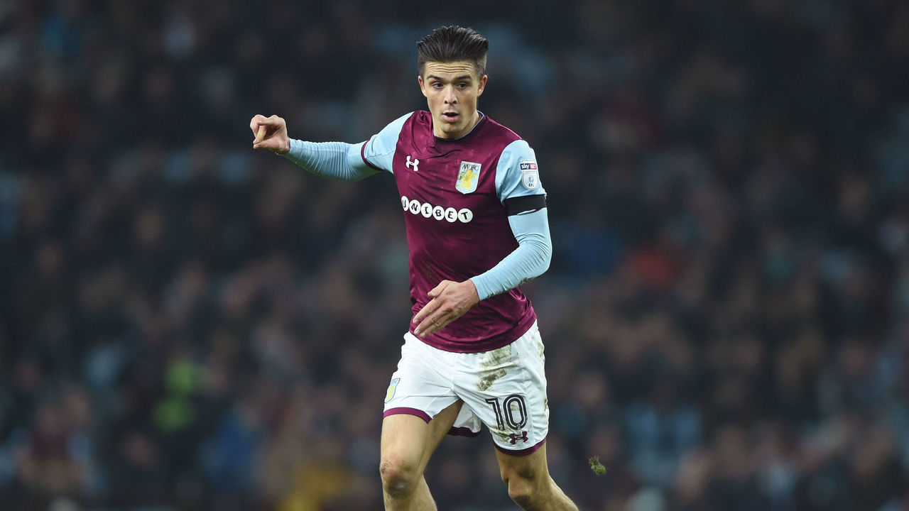 BIRMINGHAM, ENGLAND - APRIL 10: Jack Grealish of Aston Villa in action during the Sky Bet Championship match between Aston Villa and Cardiff City at Villa Park on April 10, 2018 in Birmingham, England.