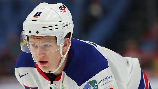 BUFFALO, NY - JANUARY 5: Brady Tkachuk #7 of United States against Czech Republic during the Bronze Medal Game of the IIHF World Junior Championship at KeyBank Center on January 5, 2018 in Buffalo, New York.