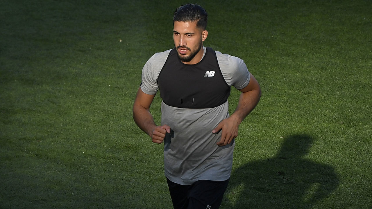 Liverpool's German midfielder Emre Can runs during a Liverpool team training session at the Olympic Stadium in Kiev, Ukraine on May 25, 2018, on the eve of the UEFA Champions League final football match between Liverpool and Real Madrid.
