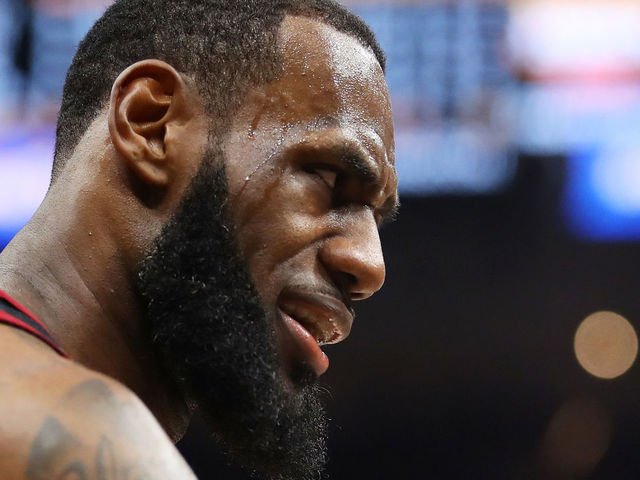 CLEVELAND, OH - JUNE 06: LeBron James #23 of the Cleveland Cavaliers reacts against the Golden State Warriors during Game Three of the 2018 NBA Finals at Quicken Loans Arena on June 6, 2018 in Cleveland, Ohio.