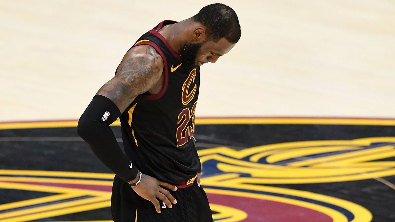 CLEVELAND, OH - JUNE 08: LeBron James #23 of the Cleveland Cavaliers looks on in the second half against the Golden State Warriors during Game Four of the 2018 NBA Finals at Quicken Loans Arena on June 8, 2018 in Cleveland, Ohio.