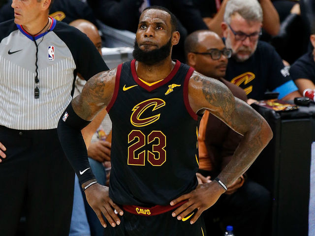 CLEVELAND, OH - JUNE 08: LeBron James #23 of the Cleveland Cavaliers reacts against the Golden State Warriors during Game Four of the 2018 NBA Finals at Quicken Loans Arena on June 8, 2018 in Cleveland, Ohio.