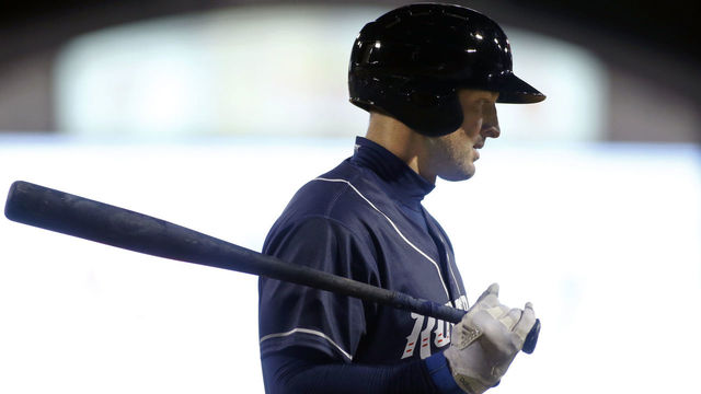 PORTLAND, ME - APRIL 13: Former Denver Broncos quarterback Tim Tebow steps up to the plate as an outfielder for the Binghamton Rumble Ponies on Friday at Hadlock Field. (Staff photo by Ben McCanna/Portland Press Herald via Getty Images).