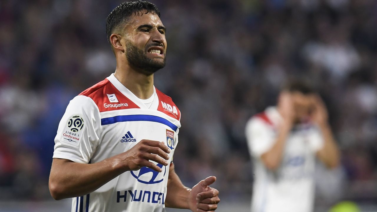 Lyon's French midfielder Nabil Fekir reacts after missing a goal during the French L1 football match between Olympique Lyonnais and OGC Nice, on May 19, 2018, at the Groupama Stadium in Decines-Charpieu near Lyon, central-eastern France.