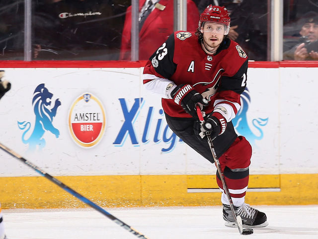 GLENDALE, AZ - DECEMBER 16: Oliver Ekman-Larsson #23 of the Arizona Coyotes skates with the puck during the third period of the NHL game against the Pittsburgh Penguins at Gila River Arena on December 16, 2017 in Glendale, Arizona. The Penguins defeated the Coyotes 4-2.