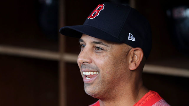 BOSTON, MA - MAY 29: Red Sox Manager Alex Cora in the dugout before the game against the Toronto Blue Jays at Fenway Park on May 29, 2018 in Boston, Massachusetts.