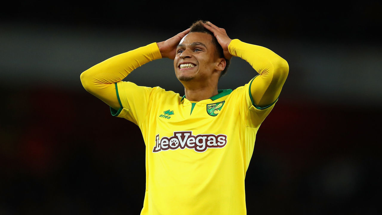 LONDON, ENGLAND - OCTOBER 24: Josh Murphy of Norwich City reacts during the Carabao Cup Fourth Round match between Arsenal and Norwich City at Emirates Stadium on October 24, 2017 in London, England.