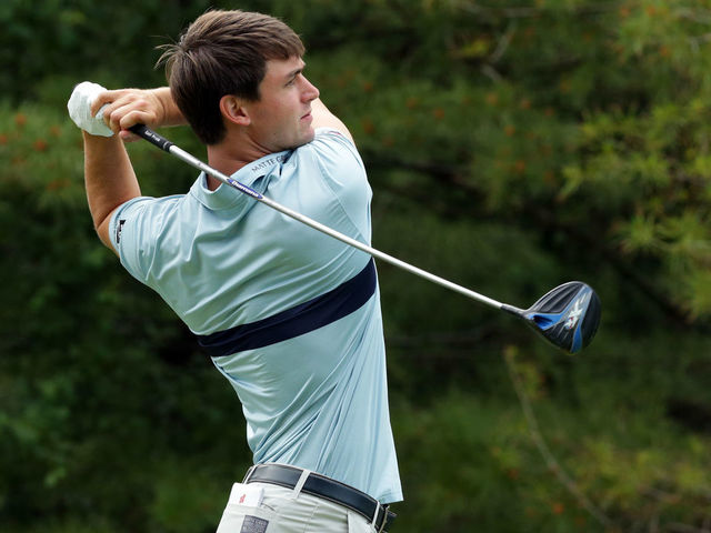 IVANHOE, IL - JUNE 9: Ollie Schneiderjans hits his tee shot on the 13th hole during the first round of the Web.com Tour Rust-Oleum Championship at the Ivanhoe Club on June 9, 2016 in Ivanhoe, Illinois.