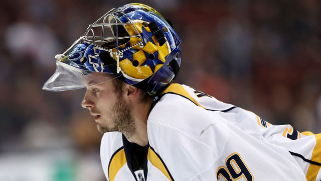 ANAHEIM, CA - OCTOBER 26: Marek Mazanec #39 of the Nashville Predators looks on during the third period of a game against the Anaheim Ducks at Honda Center on October 26, 2016 in Anaheim, California.