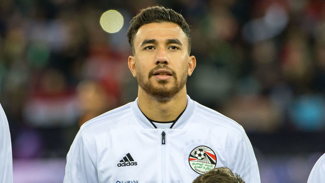 ZURICH, SWITZERLAND - MARCH 23: #21 Trezeguet of Egypt looks on during the International Friendly between Portugal and Egypt at the Letzigrund Stadium on March 23, 2018 in Zurich, Switzerland.