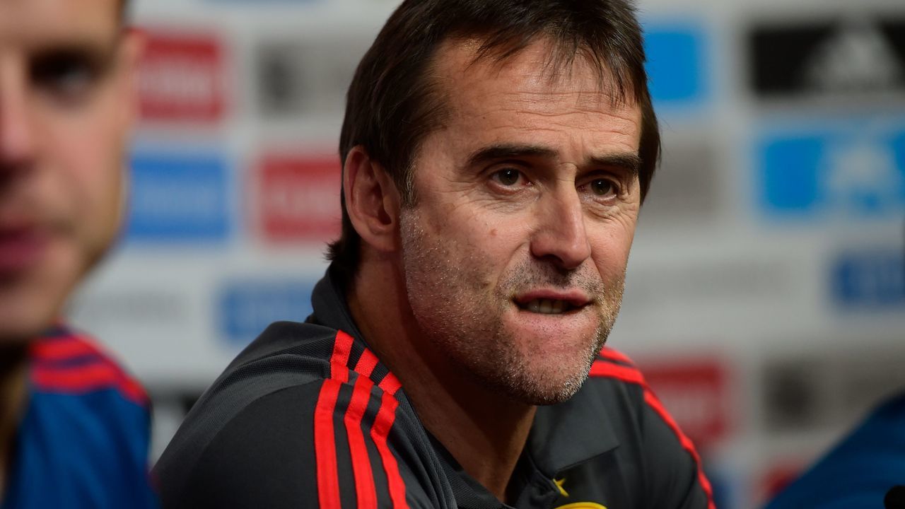 Spain national football team coach Julen Lopetegui reacts during a press conference at Krasnodar's stadium on June 8, 2018 on the eve of the international friendly match against Tunisia.