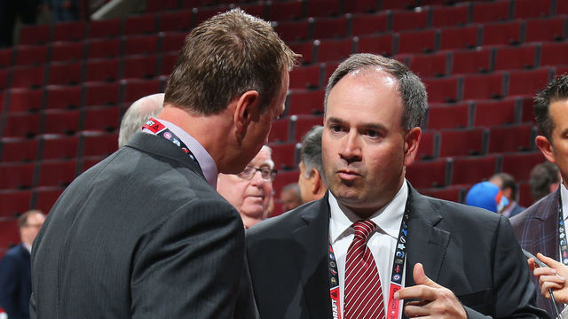 CHICAGO, IL - JUNE 23: Pierre Dorion of the Ottawa Sentaors works the 2017 NHL Draft at the United Center on June 23, 2017 in Chicago, Illinois.