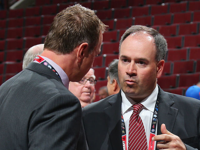 CHICAGO, IL - JUNE 23: Pierre Dorion of the Ottawa Sentaors works the 2017 NHL Draft at the United Center on June 23, 2017 in Chicago, Illinois.