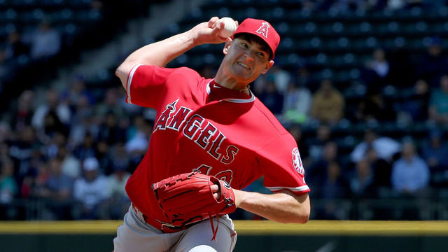 SEATTLE, WA - JUNE 13: Garrett Richards #43 of the Los Angeles Angels of Anaheim pitches against the Seattle Mariners in the first inning during their game at Safeco Field on June 13, 2018 in Seattle, Washington.