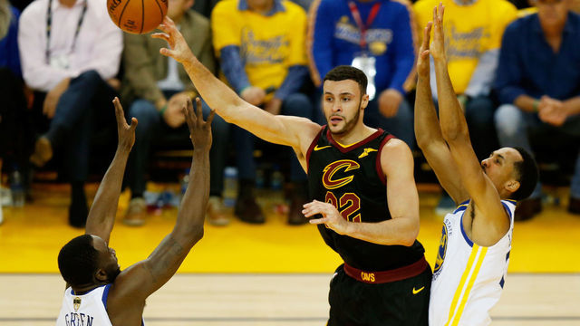 OAKLAND, CA - MAY 31: Larry Nance Jr. #22 of the Cleveland Cavaliers controls the ball against the Golden State Warriors in Game 1 of the 2018 NBA Finals at ORACLE Arena on May 31, 2018 in Oakland, California.