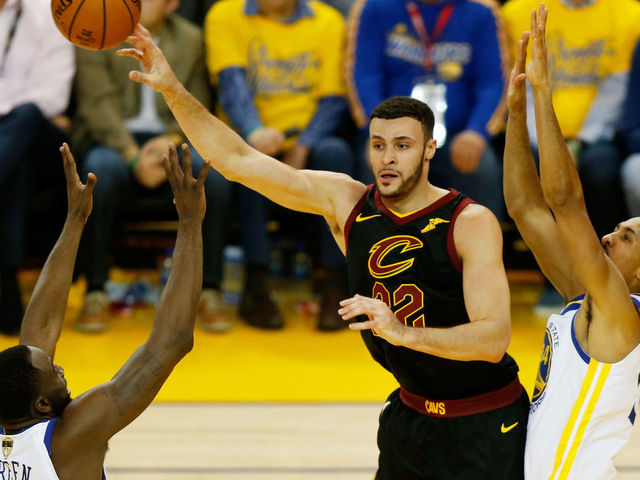 OAKLAND, CA - MAY 31: Larry Nance Jr. #22 of the Cleveland Cavaliers controls the ball against the Golden State Warriors in Game 1 of the 2018 NBA Finals at ORACLE Arena on May 31, 2018 in Oakland, California.