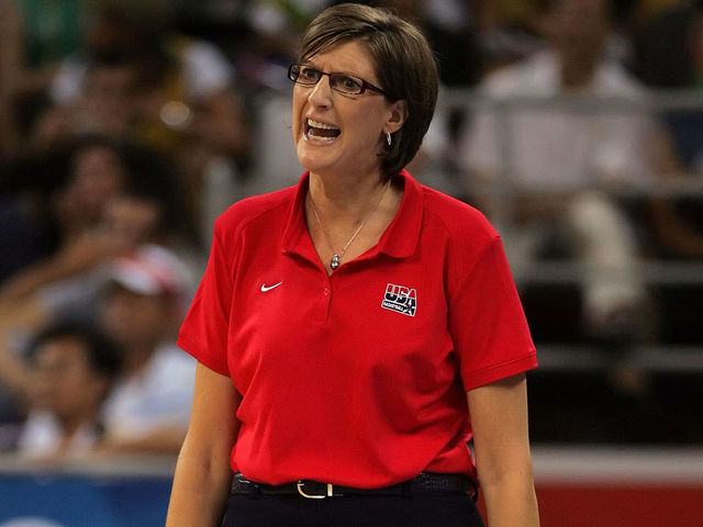 BEIJING - AUGUST 23: Head coach Anne Donovan of the United States calls out while taking on Australia during the women's basketball gold medal game at the Beijing Olympic Basketball Gymnasium on Day 15 of the Beijing 2008 Olympic Games on August 23, 2008 in Beijing, China.