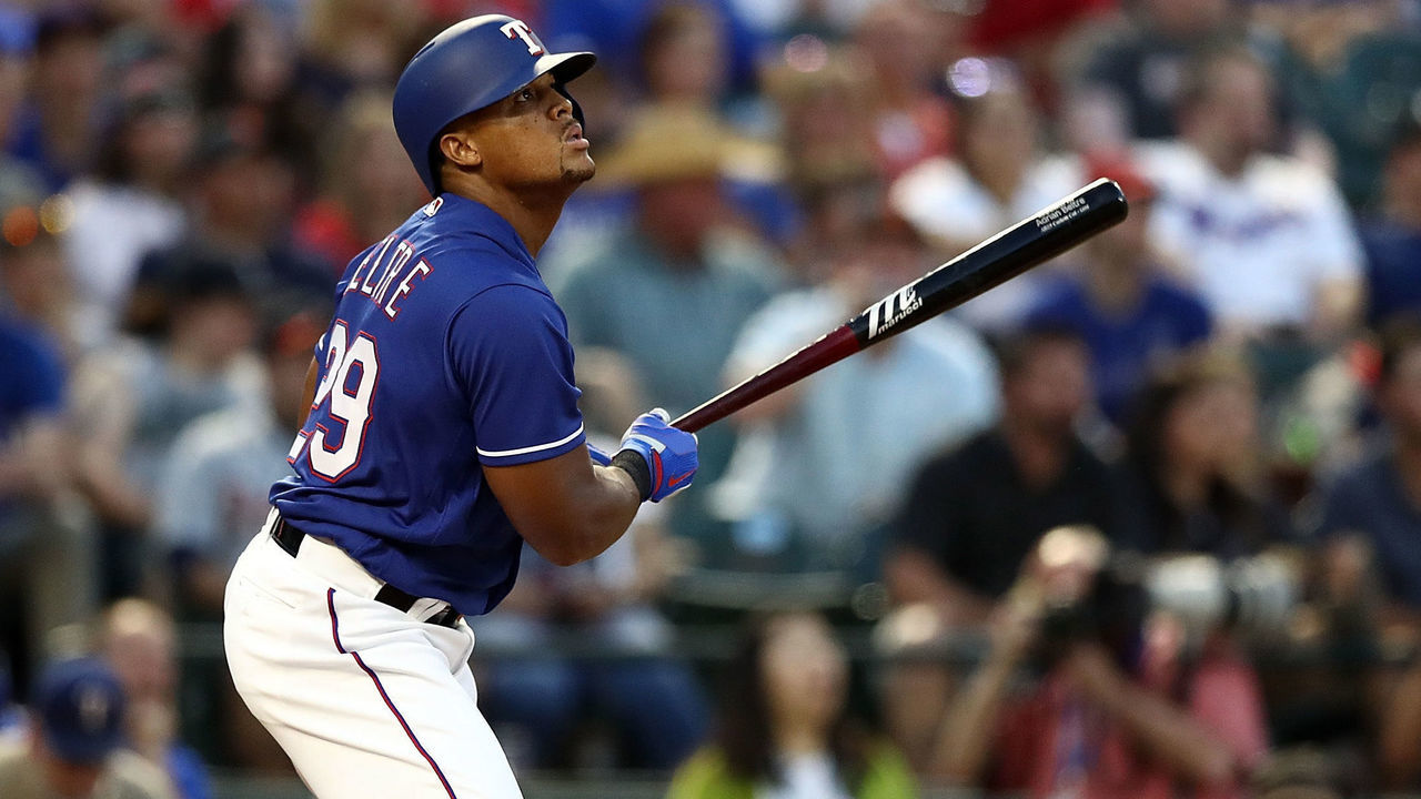 ARLINGTON, TX - MAY 08: Adrian Beltre #29 of the Texas Rangers hits a single in the fourth inning against the Detroit Tigers at Globe Life Park in Arlington on May 8, 2018 in Arlington, Texas.