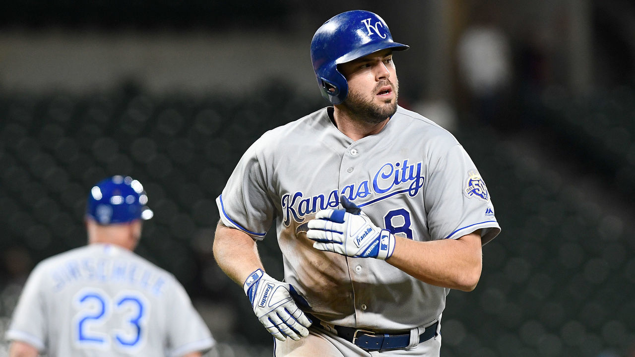 BALTIMORE, MD - MAY 08: Mike Moustakas #8 of the Kansas City Royals rounds the bases on his home run in the fifth inning against the Baltimore Orioles at Oriole Park at Camden Yards on May 8, 2018 in Baltimore, Maryland.
