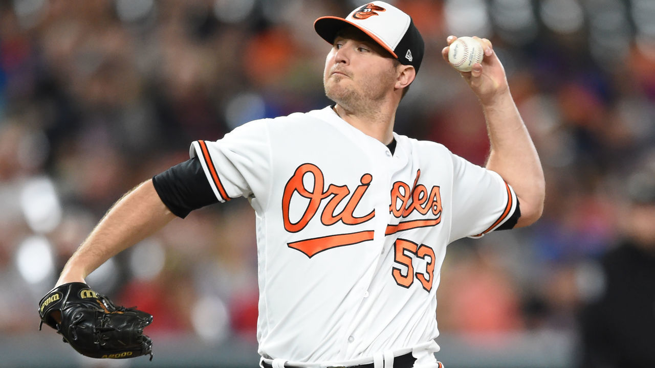 BALTIMORE, MD - JUNE 12: Zach Britton #53 of the Baltimore Orioles pitches in the seventh inning during a baseball game against the Boston Red Sox at Oriole Park at Camden Yards on June 12, 2018 in Baltimore, Maryland.
