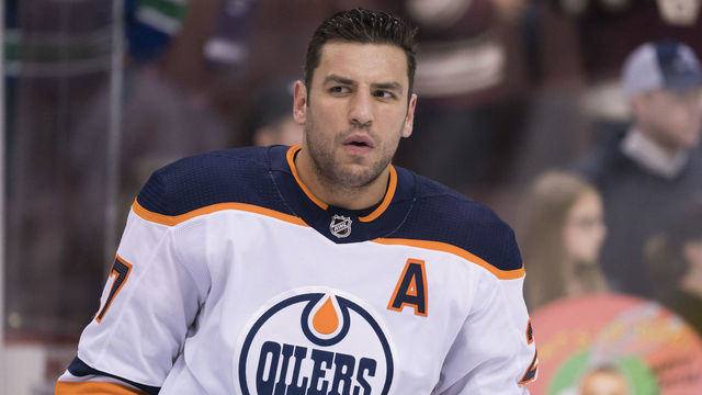 VANCOUVER, BC - MARCH 29: Milan Lucic #27 of the Edmonton Oilers looks on prior to NHL action against the Vancouver Canucks on March, 29, 2018 at Rogers Arena in Vancouver, British Columbia, Canada.