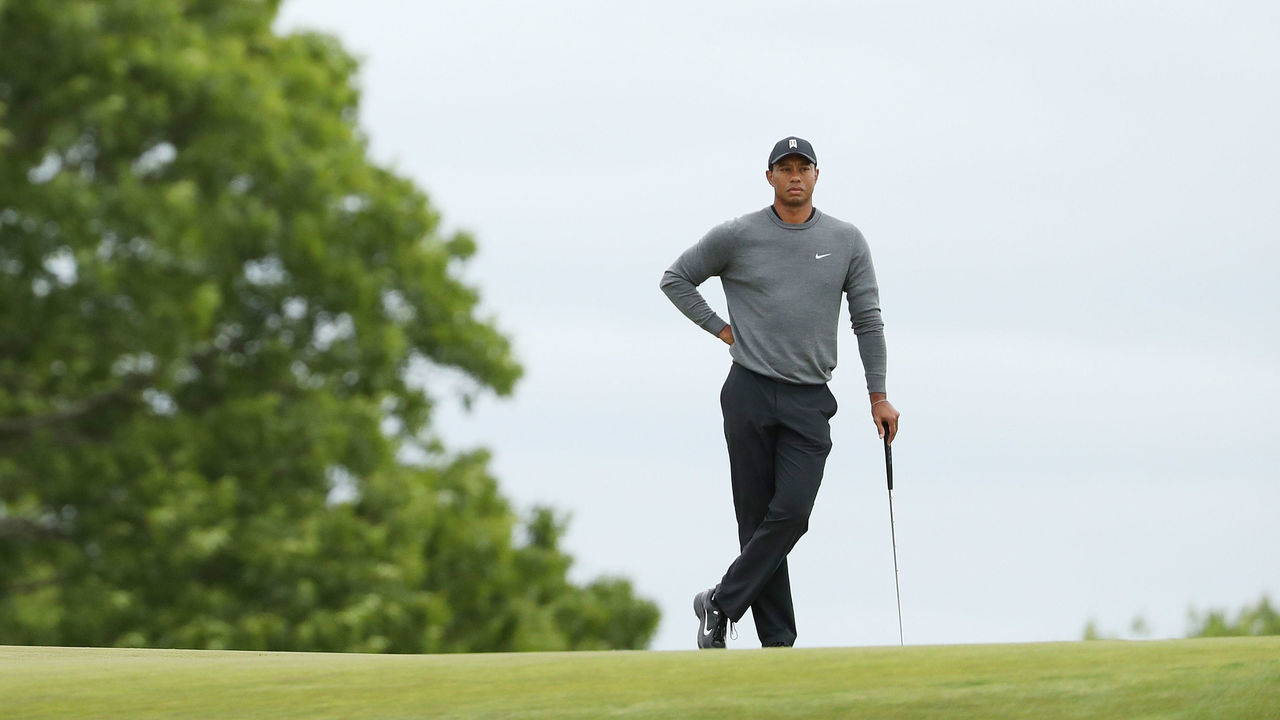 SOUTHAMPTON, NY - JUNE 15: Tiger Woods of the United States looks on from the 10th green during the second round of the 2018 U.S. Open at Shinnecock Hills Golf Club on June 15, 2018 in Southampton, New York.