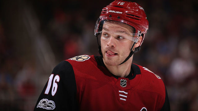 GLENDALE, AZ - DECEMBER 02: Max Domi #16 of the Arizona Coyotes during the third period of the NHL game against the New Jersey Devils at Gila River Arena on December 2, 2017 in Glendale, Arizona. The Coyotes defeated the Devils 5-0.